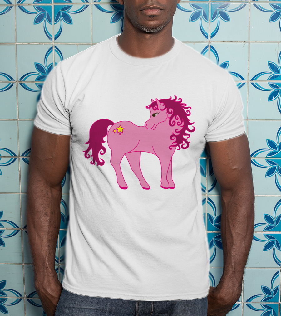 Cute Pink Pony With Curly Mane And Star Markings T-Shirt