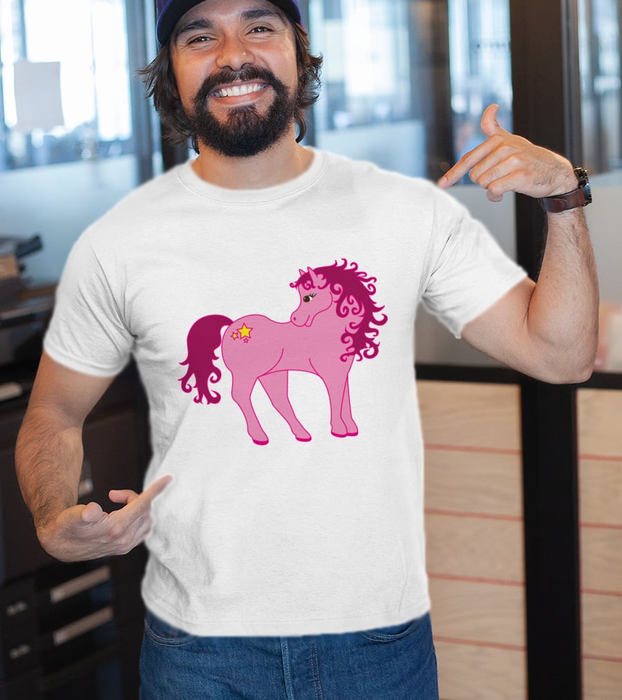 Cute Pink Pony With Curly Mane And Star Markings T-Shirt