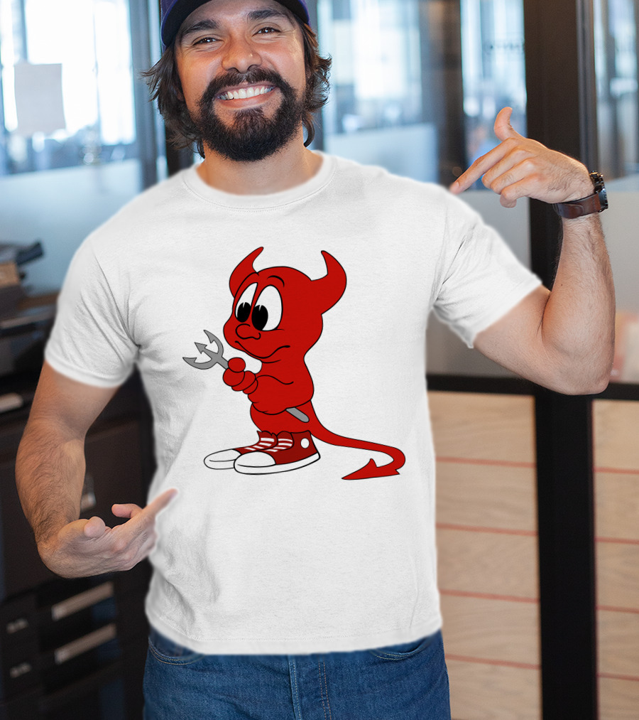 Devil In Sneakers Holding Pitch Fork Cartoon T-Shirt