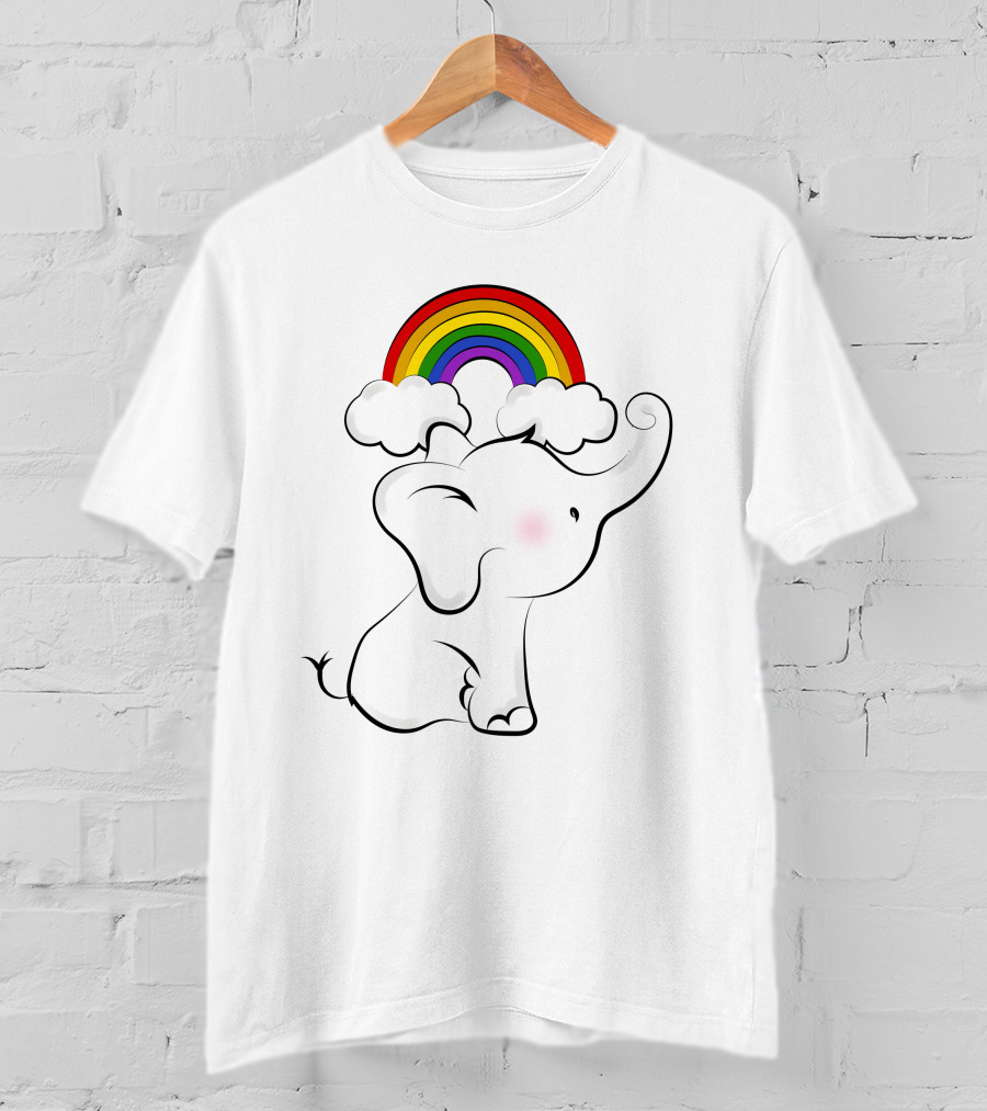 Elephants Love Rainbows Colorful Clouds Cute T-Shirt