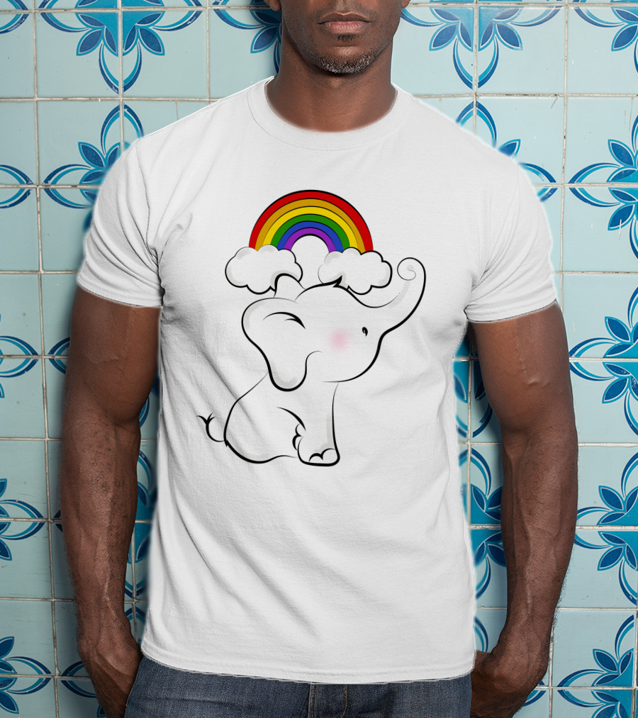 Elephants Love Rainbows Colorful Clouds Cute T-Shirt