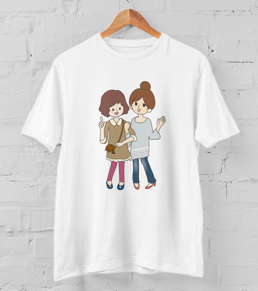 Happy Best Friends Cute Cartoon Style Duo With Bag T-Shirt