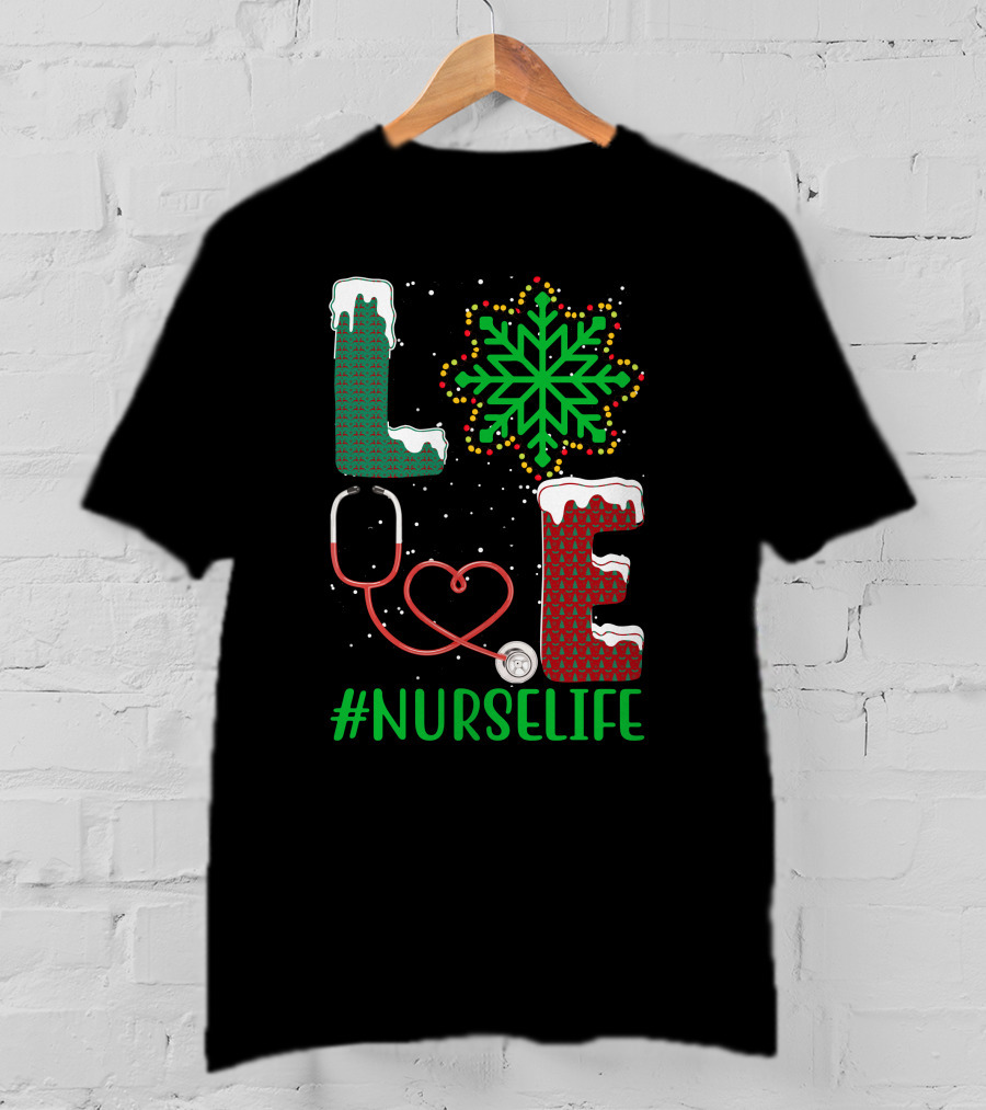 Love Christmas Snowflake Stethoscope #NURSELIFE T-Shirt