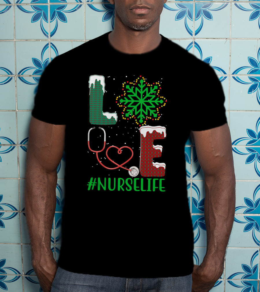 Love Christmas Snowflake Stethoscope #NURSELIFE T-Shirt