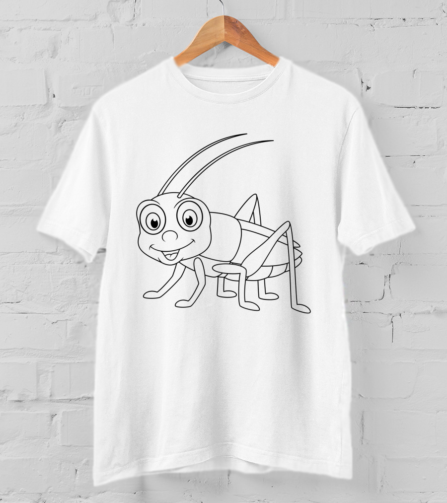 Cartoon Cricket Coloring Insect Black And White Drawing T-Shirt