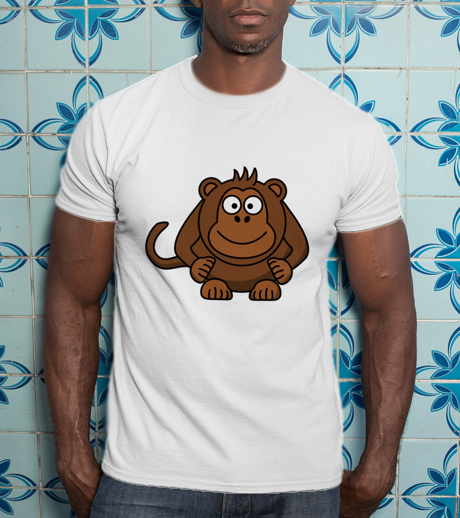 Cartoon Monkey Illustration Brown Playful Character T-Shirt