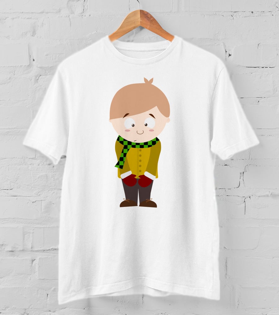 Cute Boy In Winter Scarf And Mittens T-Shirt