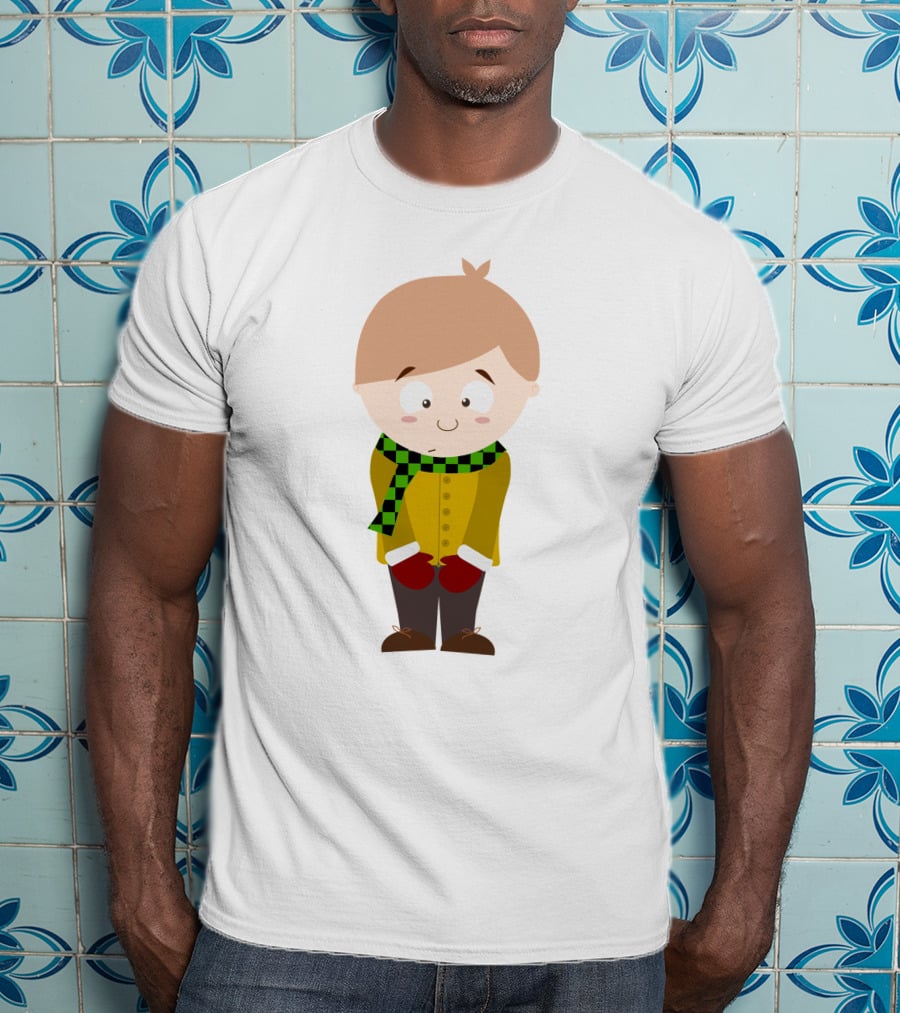 Cute Boy In Winter Scarf And Mittens T-Shirt