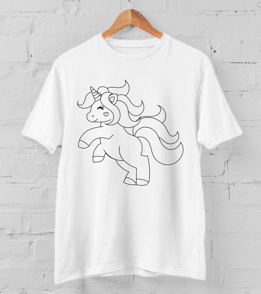 Cute Unicorn Coloring Page T-Shirt