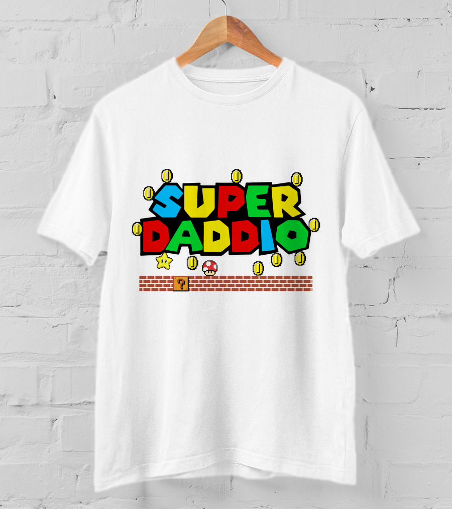 Fathers Day Super Daddio Nintendo Mario Parody Coins Bricks Star T-Shirt