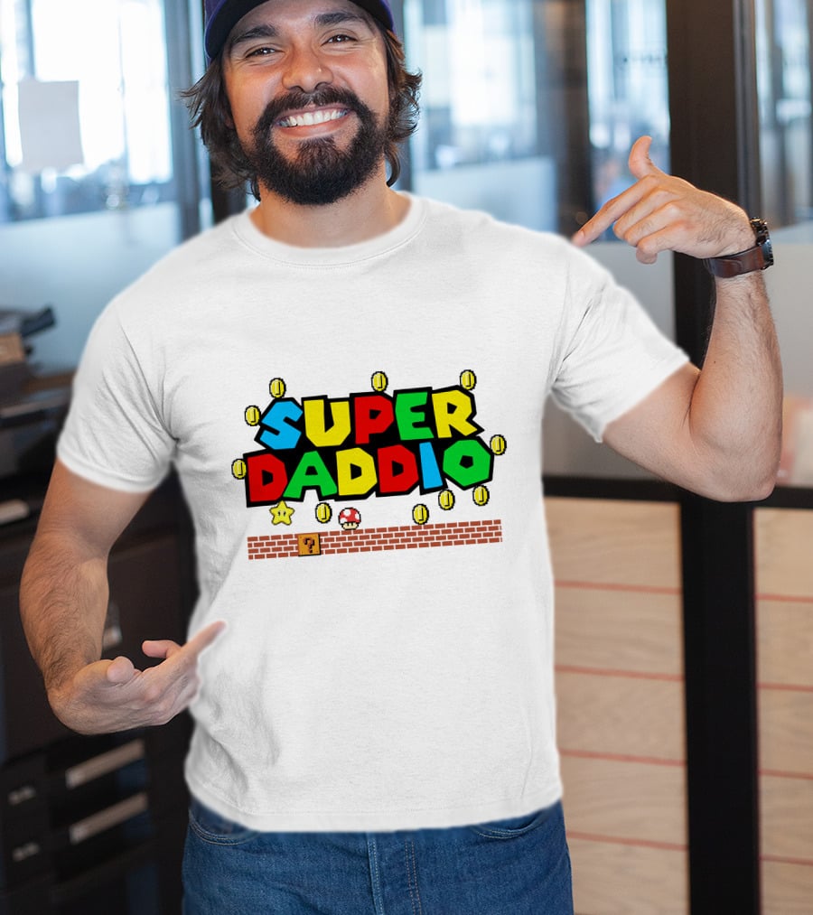 Fathers Day Super Daddio Nintendo Mario Parody Coins Bricks Star T-Shirt