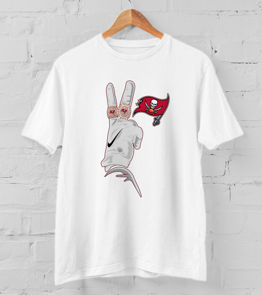Red Tampa Bay Buccaneers Peace Sign With Logo And Rings T-Shirt