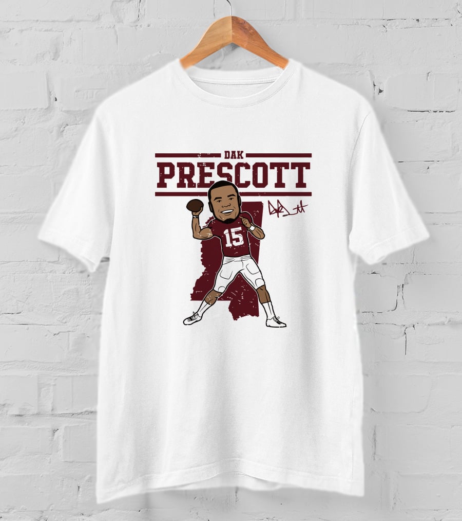 DAK Prescott 15 Football Quarterback Signature Caricature T-Shirt