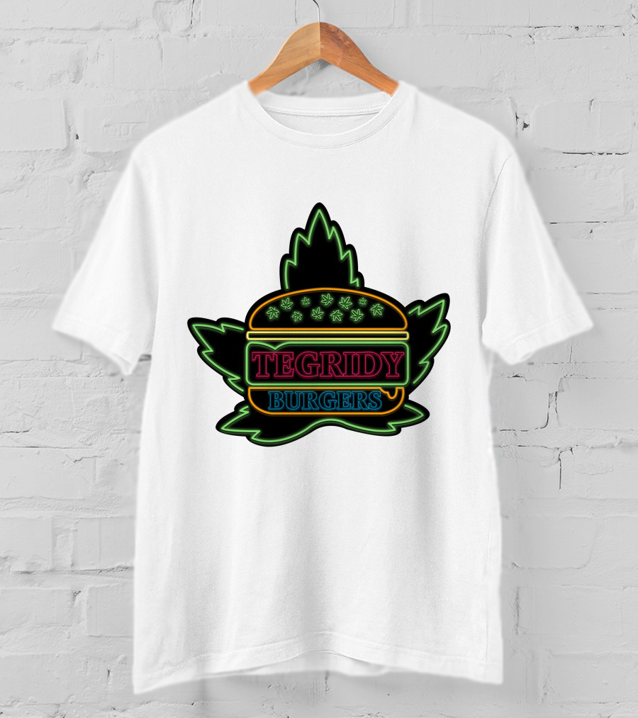 Tegridy Burgers Neon Sign With Leaf And Burger Outline T-Shirt