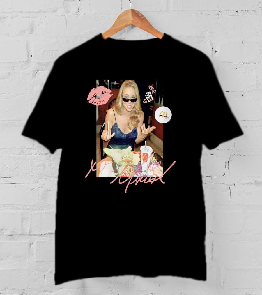 Mariah Carey McDonalds Merch With Pink Lips And Heart Accents T-Shirt