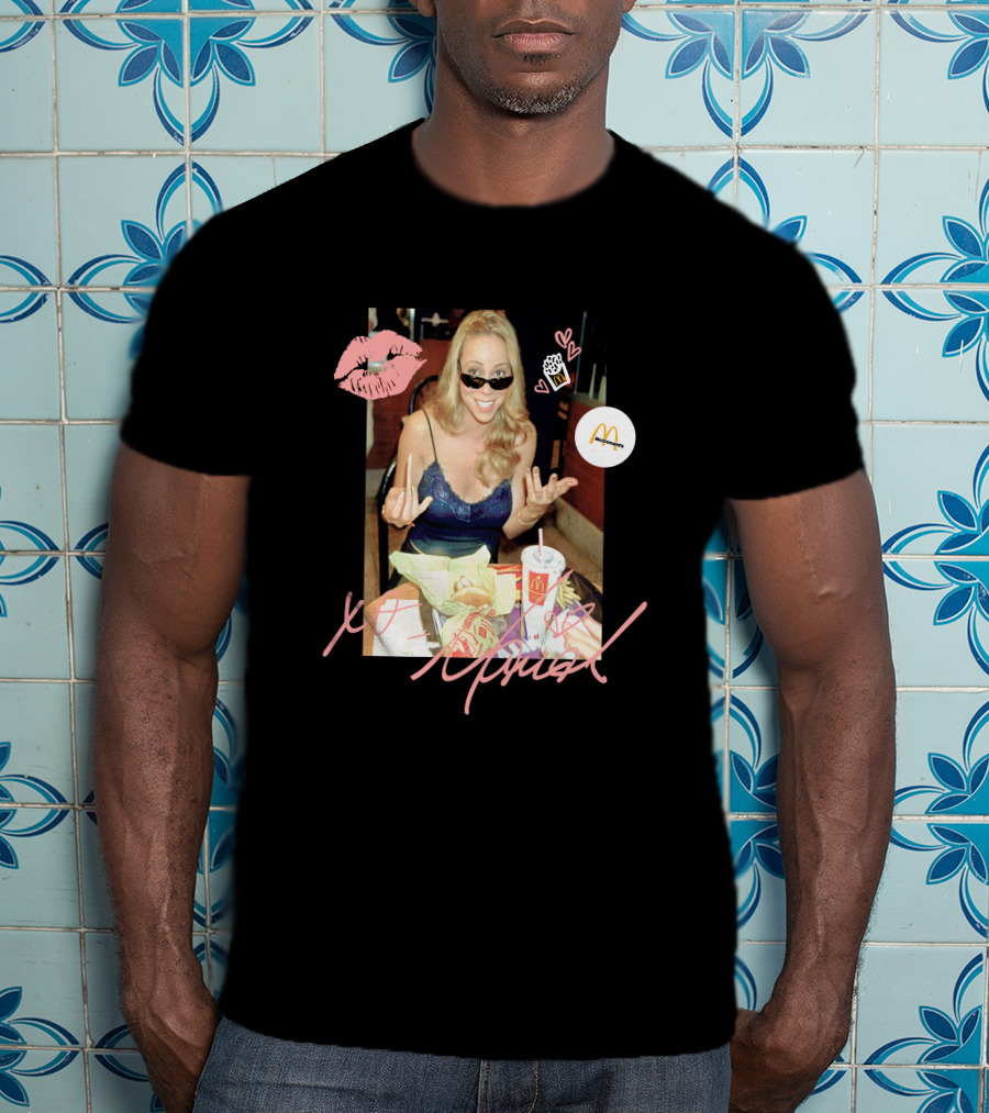 Mariah Carey McDonalds Merch With Pink Lips And Heart Accents T-Shirt