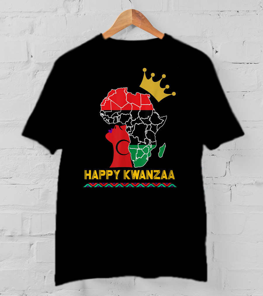 Happy Kwanzaa African Map Black Woman Queen With Crown T-Shirt