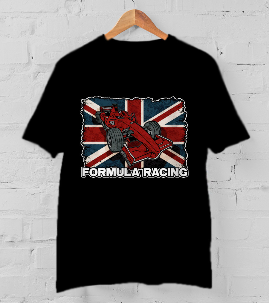 Formula Racing Red Car With British Flag T-Shirt