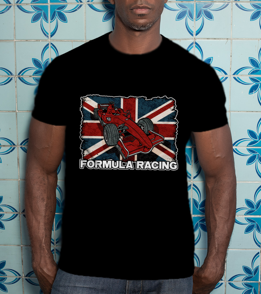 Formula Racing Red Car With British Flag T-Shirt