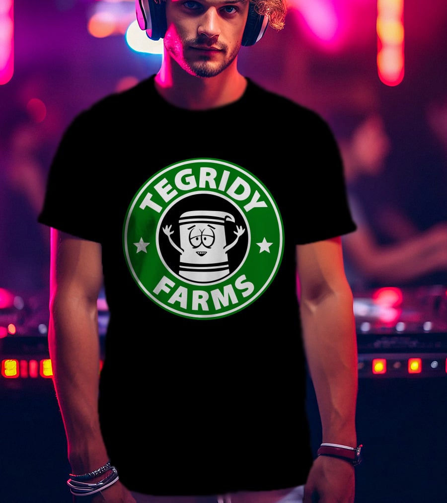 Tegridy Farms Cannabis Cup Logo With Cartoon Character And Green Circle T-Shirt