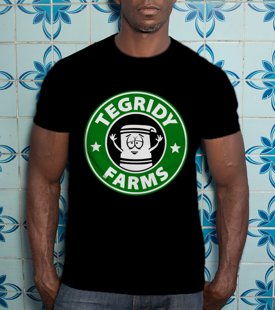 Tegridy Farms Cannabis Cup Logo With Cartoon Character And Green Circle T-Shirt