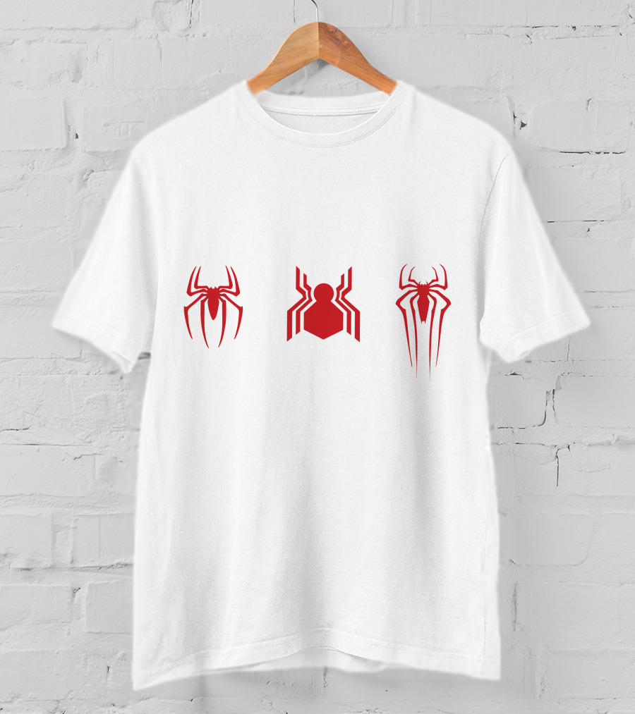 Spiderman No Way Home Three Spider Logos Red Icons T-Shirt