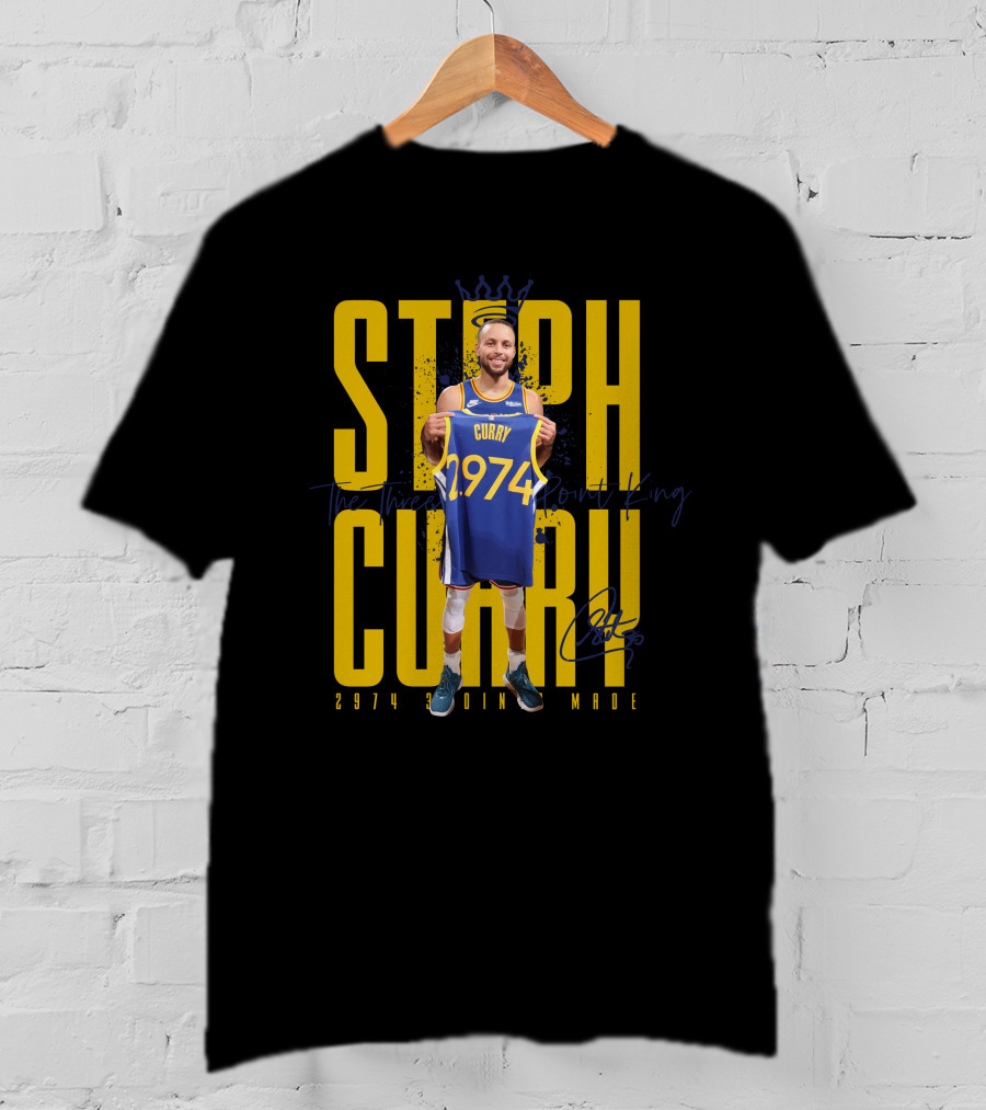 Stephan Curry 2974 Threes Made King Signature T-Shirt