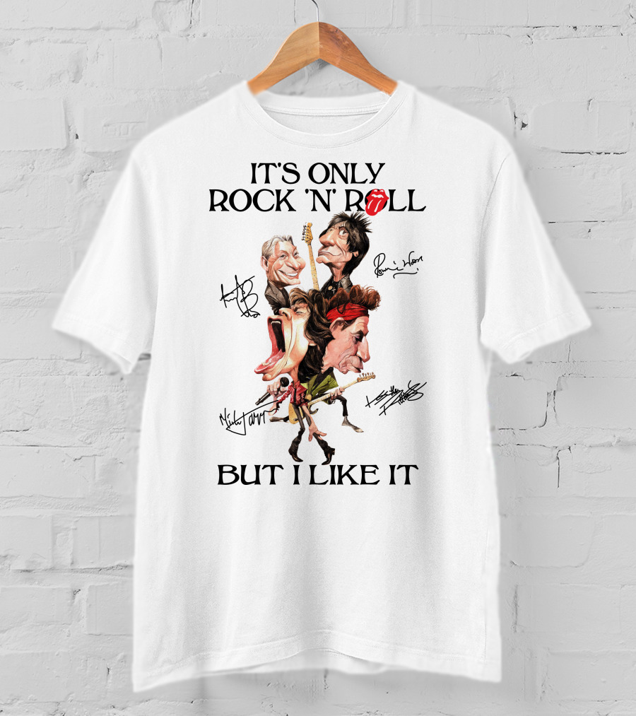 It's Only Rock 'N Roll But I Like It Rolling Stones Caricature With Signatures T-Shirt