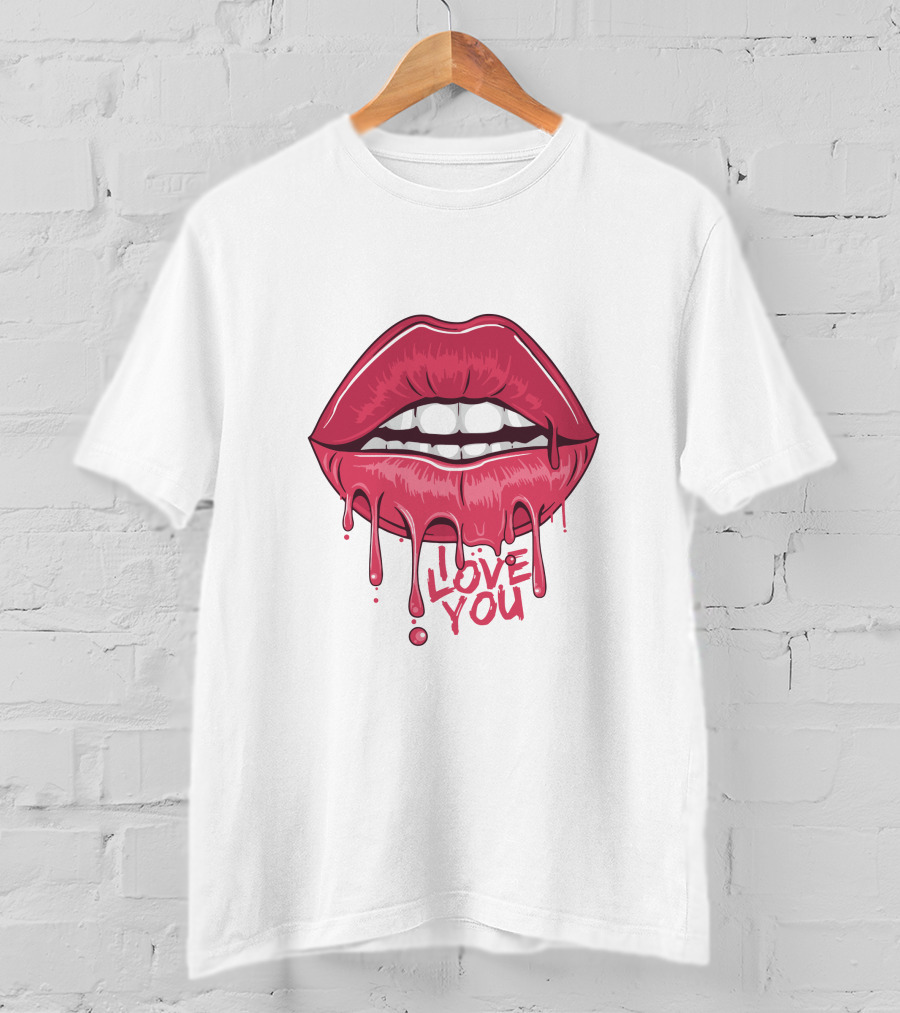 Lips Dripping Pink Love You Kiss Blood T-Shirt