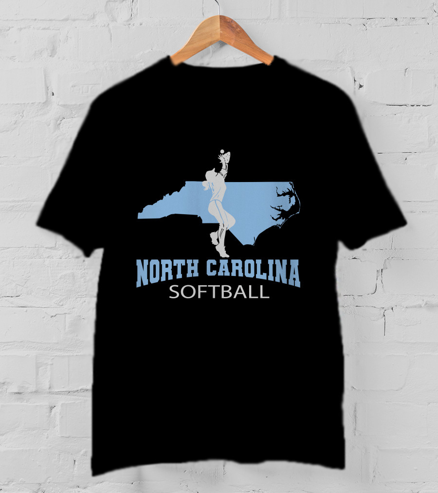 North Carolina Softball Girl Silhouette With State Map T-Shirt