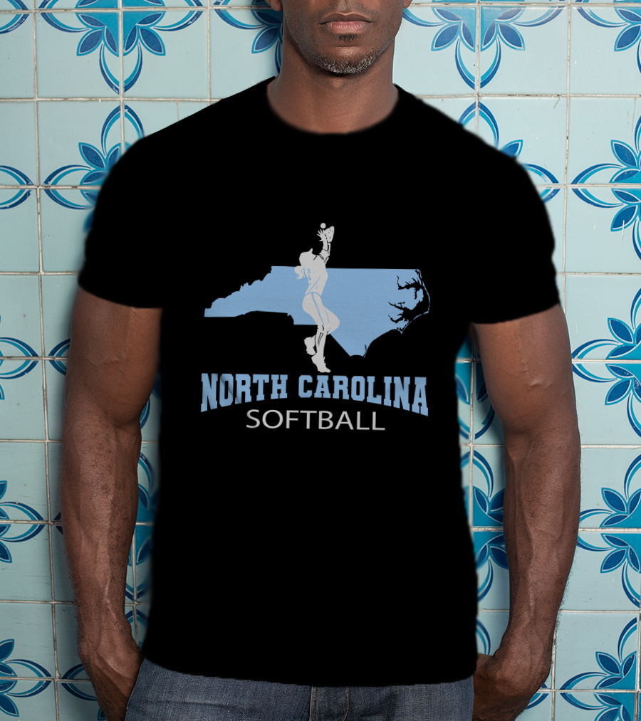 North Carolina Softball Girl Silhouette With State Map T-Shirt