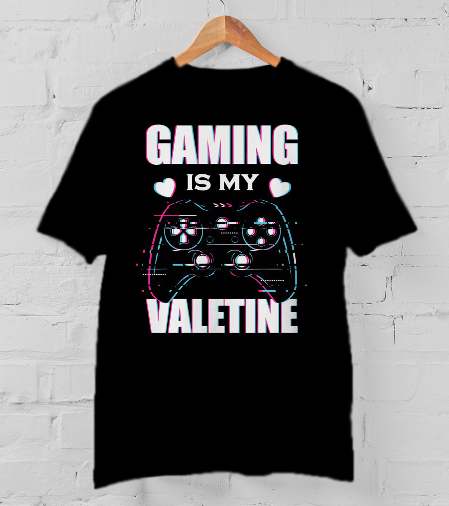 Gaming Is My Valentine Controller Hearts Glitch Effect T-Shirt