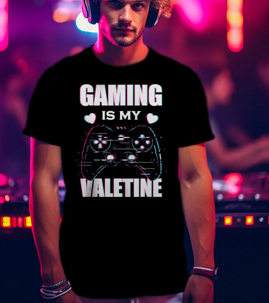Gaming Is My Valentine Controller Hearts Glitch Effect T-Shirt
