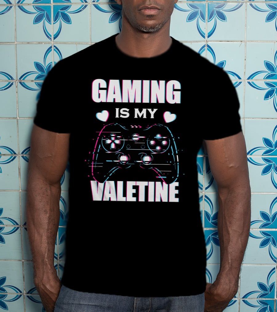 Gaming Is My Valentine Controller Hearts Glitch Effect T-Shirt