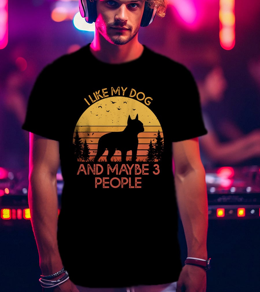 I Like My Dog And Maybe 3 People Sunset Silhouette With Trees And Birds T-Shirt