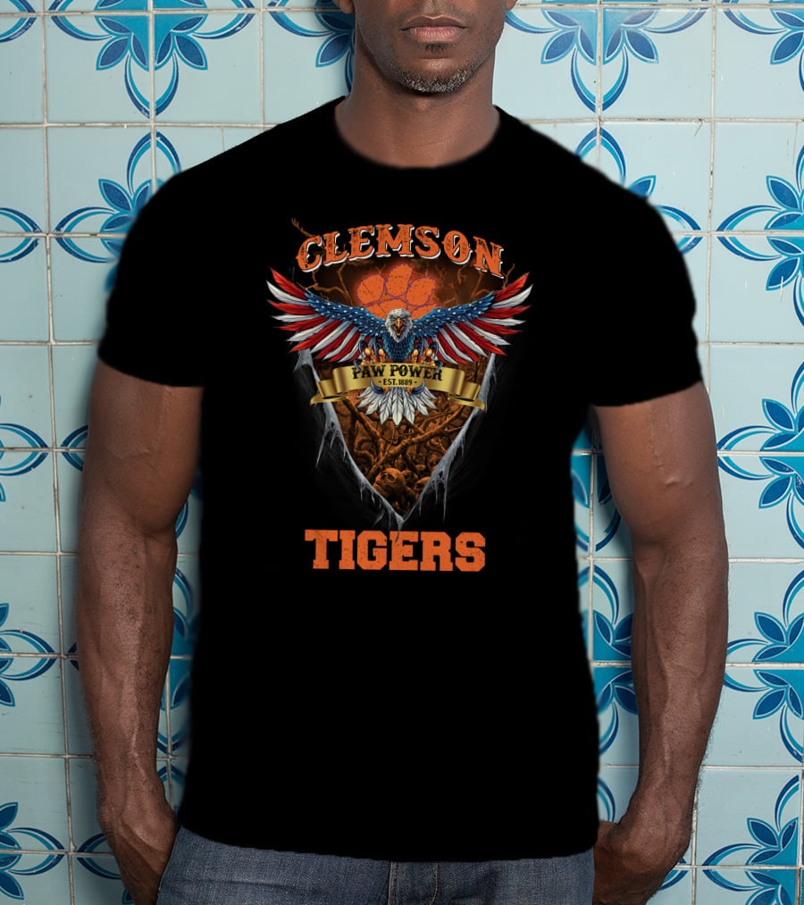 Clemson Tigers Paw Power Est. 1889 Us Eagle Ct T-Shirt