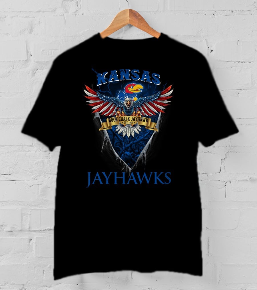 Kansas Jayhawks Rock Chalk Jayhawk Eagle Est. 1865 Kj T-Shirt