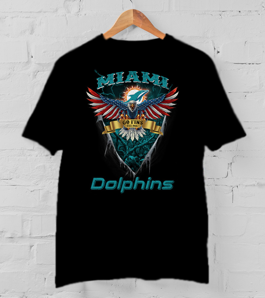 Miami Dolphins Go Fins Est. 1966 Us Eagle Nfl T-Shirt