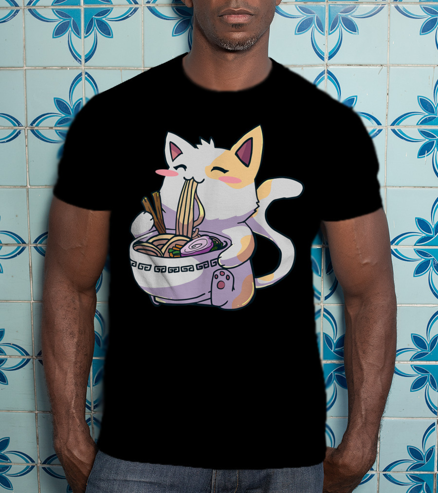 Kawaii Anime Ramen Cat Japanese Noodles T-Shirt