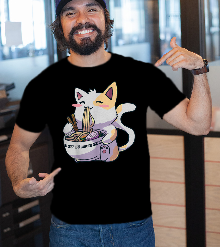 Kawaii Anime Ramen Cat Japanese Noodles T-Shirt