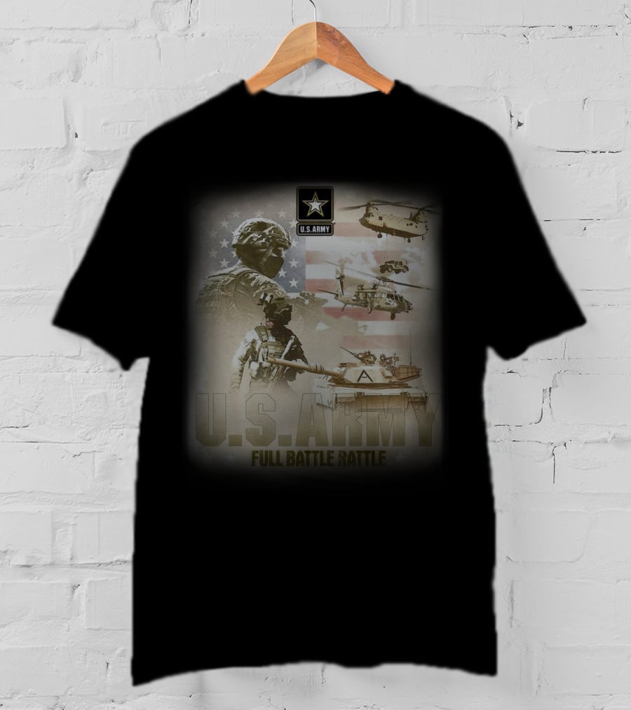 U.S. Army Full Battle Rattle Helicopters Tanks Flag T-Shirt