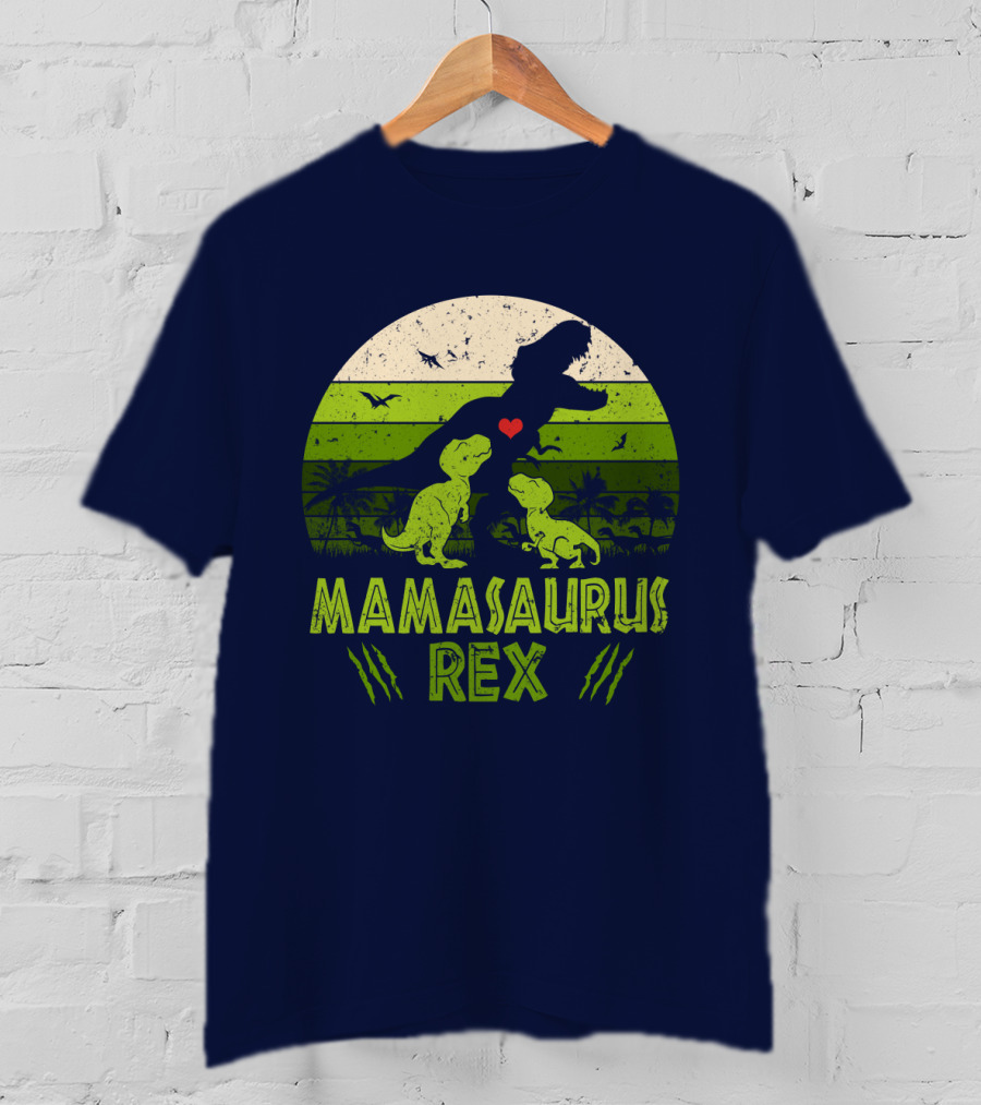 Kid Dinosaur Love For MamaSaurus Rex With Green Jungle Scene And Heart T-Shirt