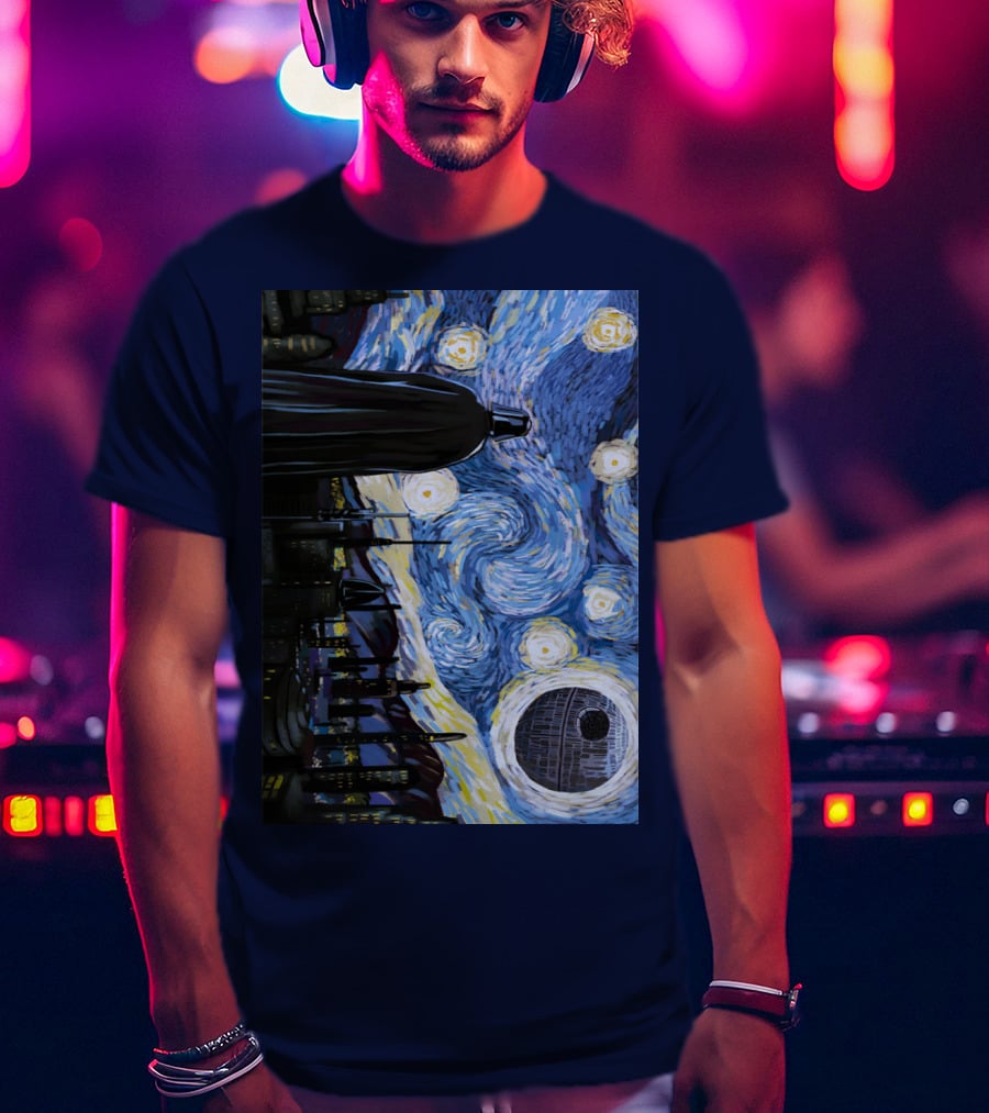 Darth Vader And Death Star In Starry Night T-Shirt
