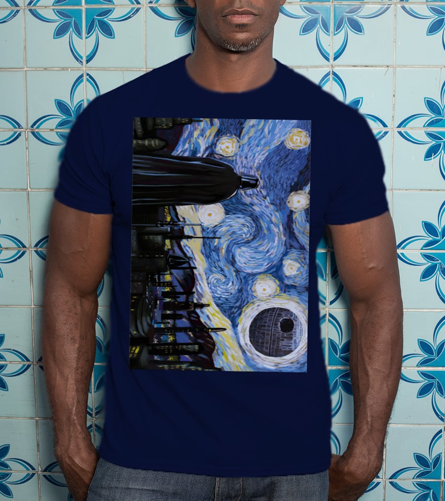 Darth Vader And Death Star In Starry Night T-Shirt