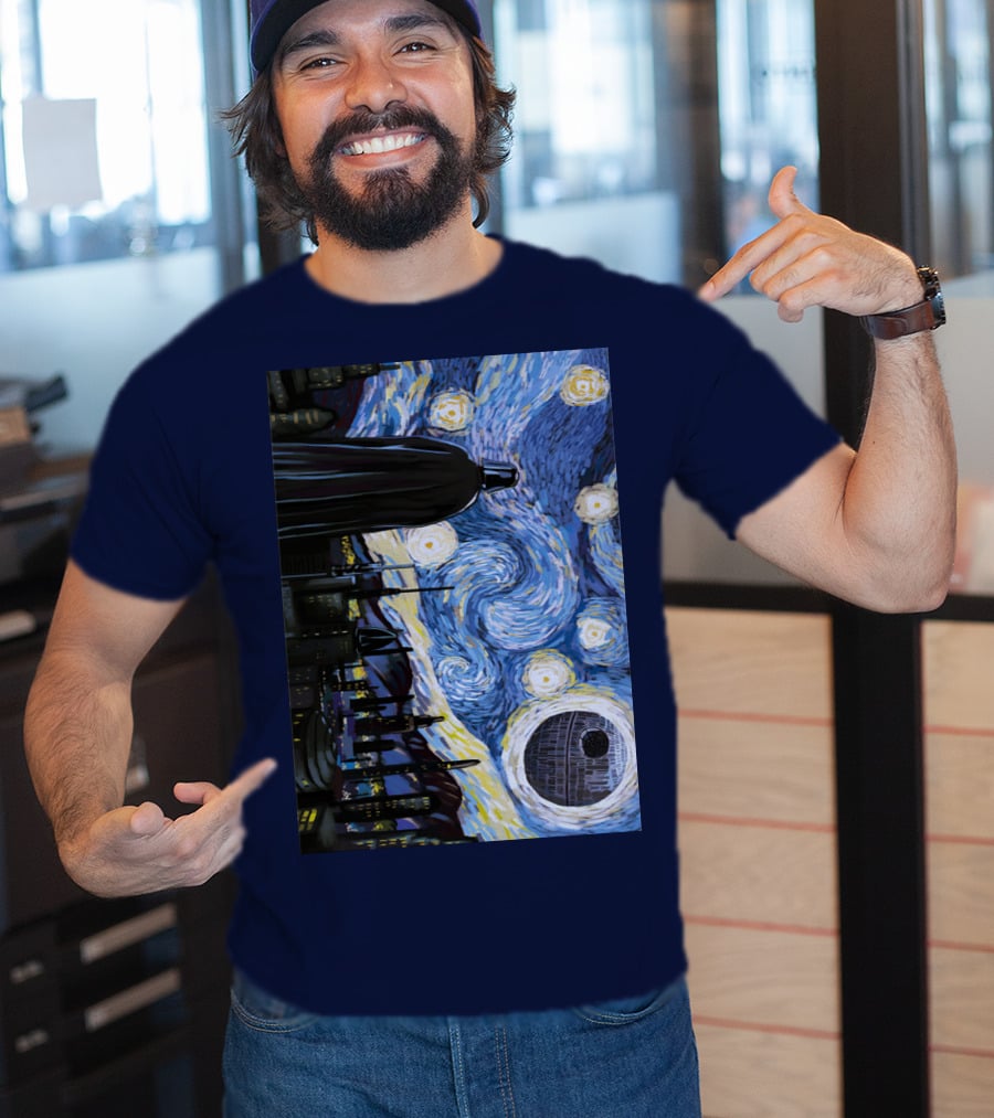 Darth Vader And Death Star In Starry Night T-Shirt