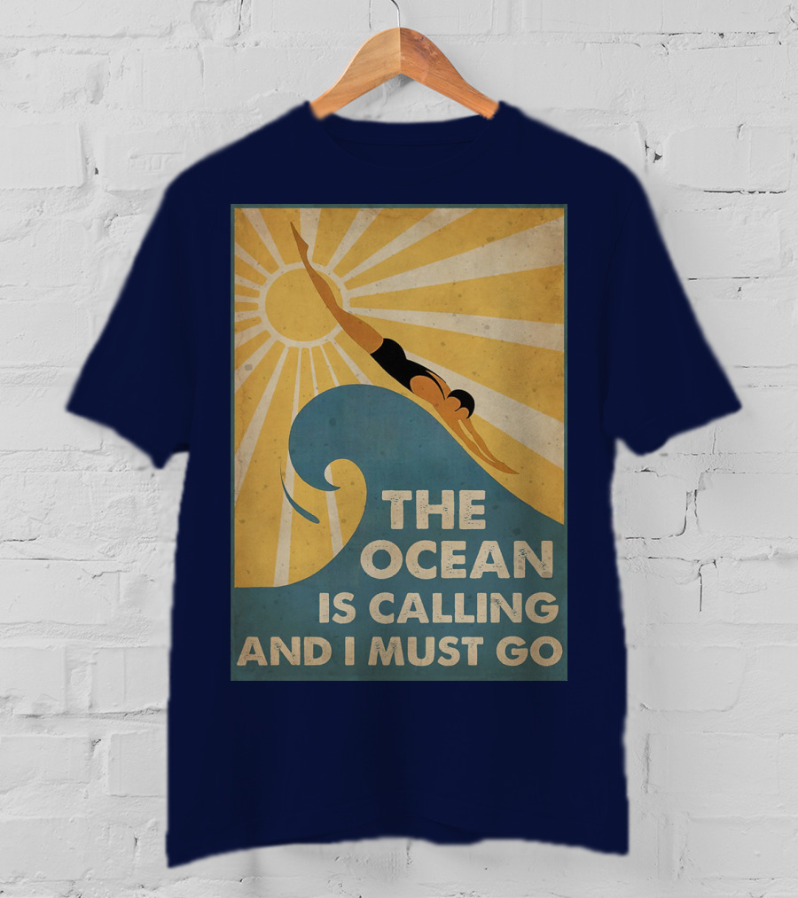 Swimming The Ocean Is Calling And I Must Go Vintage Sun Wave Dive T-Shirt