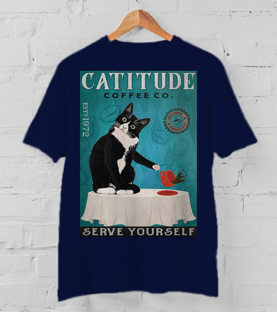 Cattitude Coffee Co Serve Yourself Cat Premium Coffee EST 1972 T-Shirt