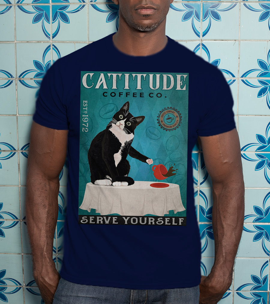 Cattitude Coffee Co Serve Yourself Cat Premium Coffee EST 1972 T-Shirt