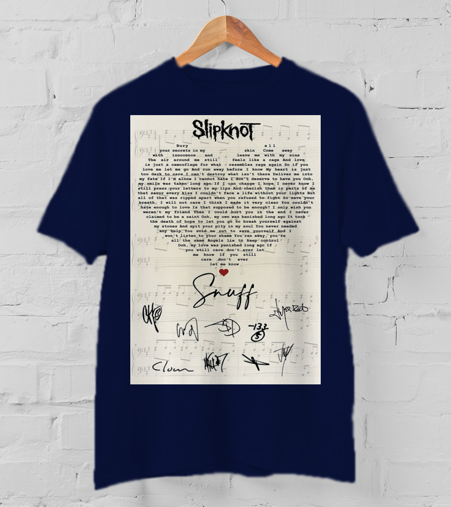Slipknot Snuff Lyrics With Band Member Signatures T-Shirt
