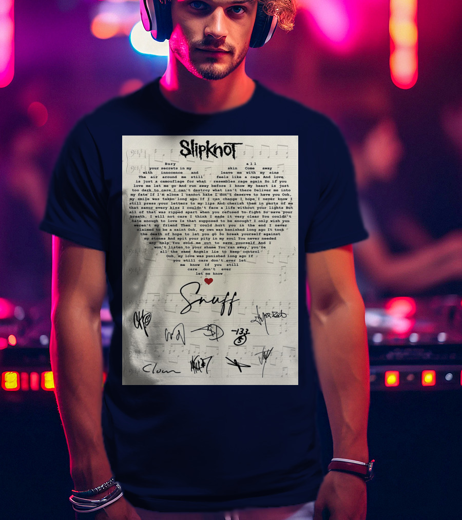 Slipknot Snuff Lyrics With Band Member Signatures T-Shirt